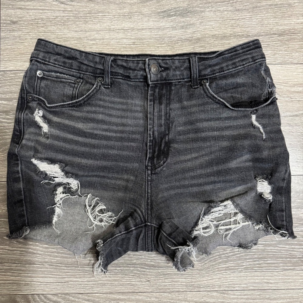 No Boundaries Womens Black Shorts Size 29 Distressed High Rise Denim Raw‎ Hem
